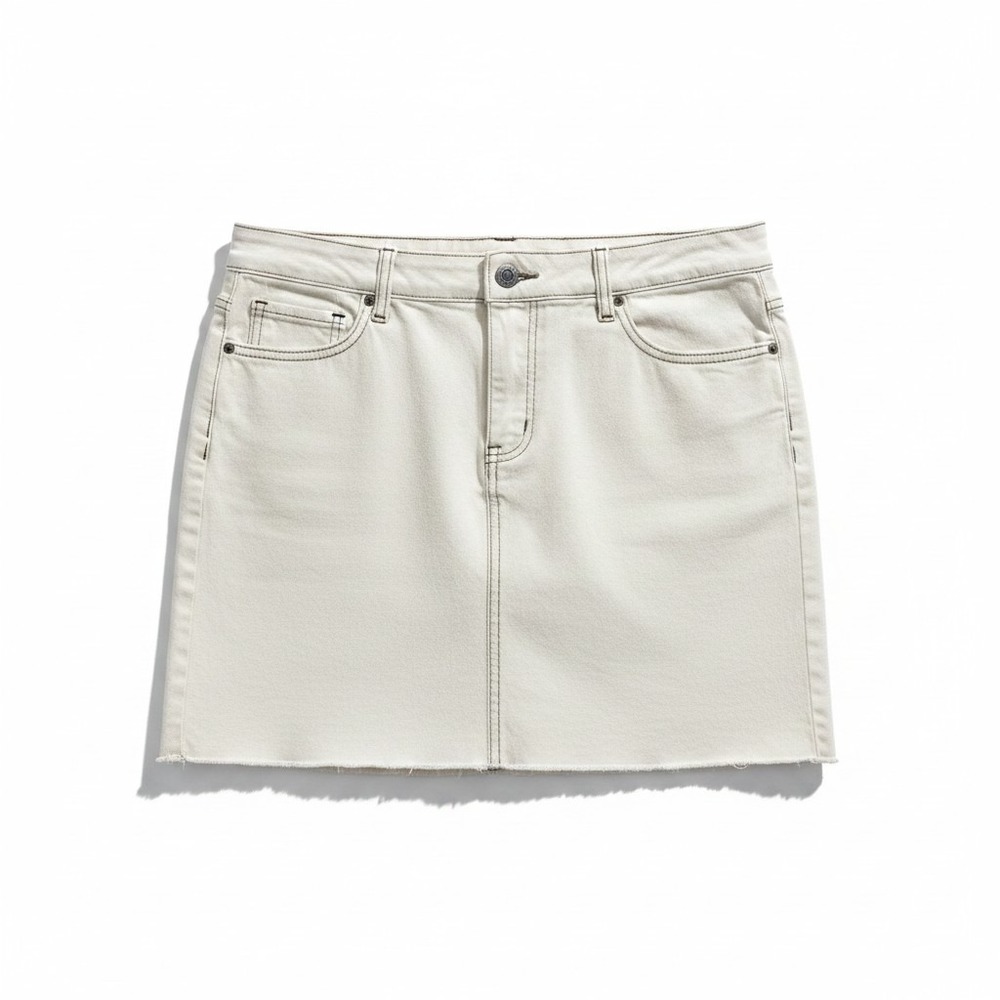 Ann Taylor LOFT 14 White Denim Mini Skirt Raw Hem Womens Casual